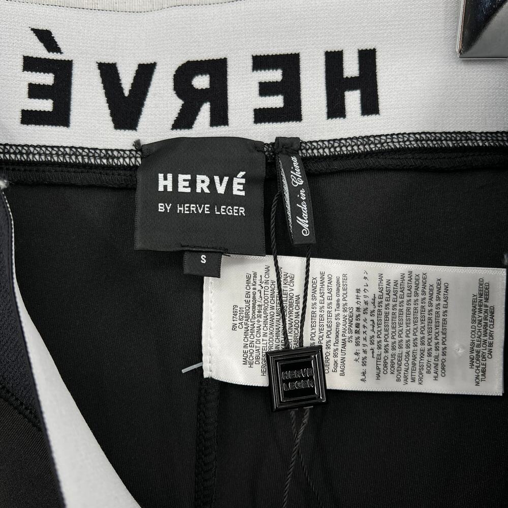 HERVE LEGER Logo Bike Shorts Womens Small Black White High Rise Stretch NWT - Picture 10 of 16